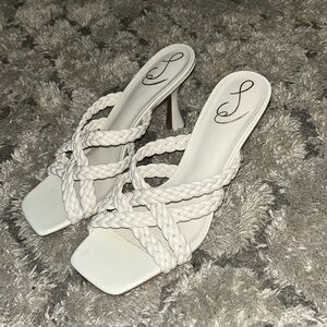 Sam Edelman Marjorie Braided Heeled Sandals White Leather Women's Shoes Size 10